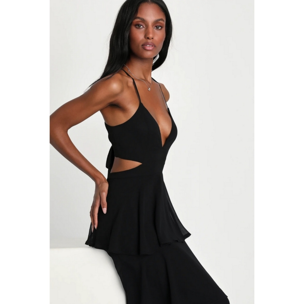 LULUS Tier and Now Black Tie-Back Tiered Maxi Dress XS - Picture 4 of 6